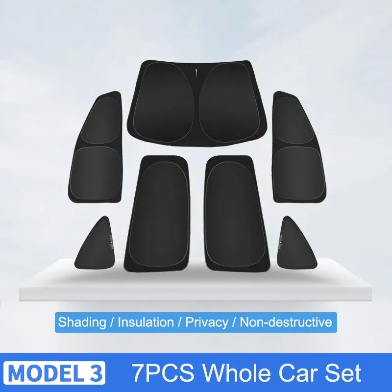 Pare-soleil de voiture pour Tesla Model 3 et Y (2017-2023) – Protection pour pare-brise avant et vitres latérales, store de confidentialité pour enfants 14