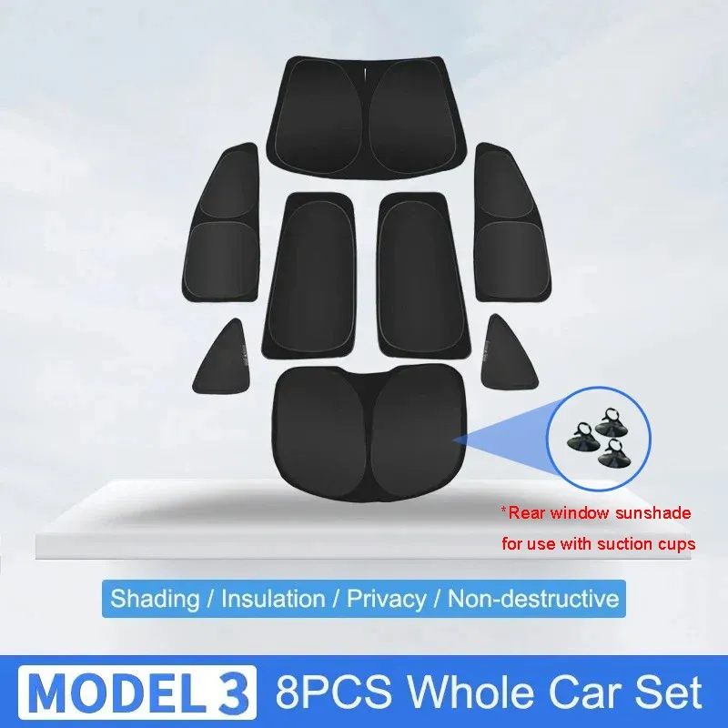 Pare-soleil de voiture pour Tesla Model 3 et Y (2017-2023) – Protection pour pare-brise avant et vitres latérales, store de confidentialité pour enfants 13