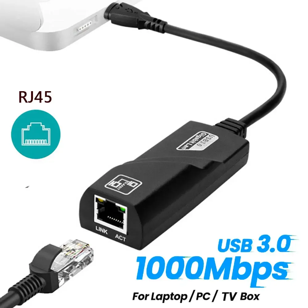 Adaptateur réseau Ethernet USB 3.0 vers RJ45 Gigabit 10/100/1000 Mbps, compatible USB-C