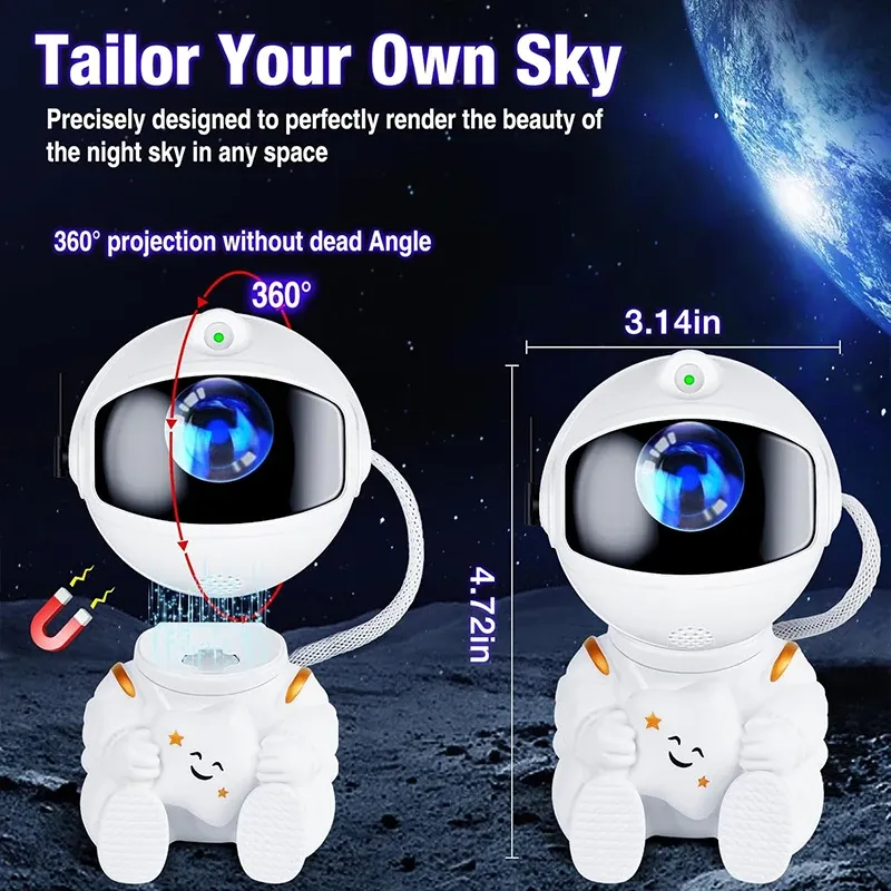 Projecteur d'astronaute galaxie, veilleuse blanche tenant l'étoile, lampe projecteur d'étoiles pour chambre d'enfant, décoration spatiale et cadeau 6