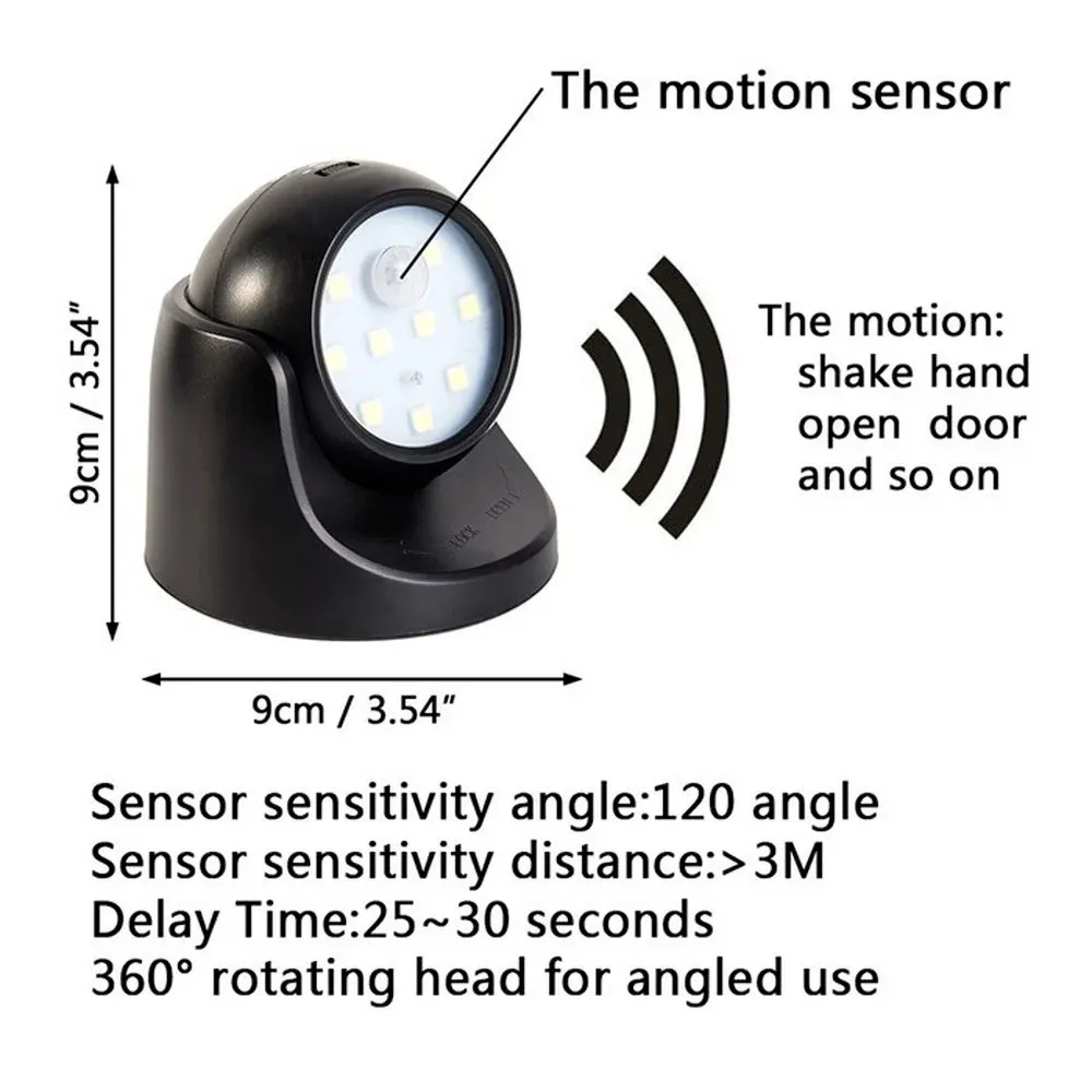Lampe de nuit à piles 360° pour intérieur et extérieur, lampe de sécurité à détecteur de mouvement pour jardin (piles non incluses) 2