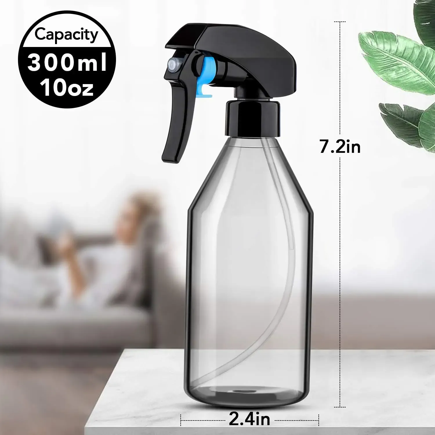 Lot de 3 flacons pulvérisateurs en plastique de 300 ml à brume fine pour solution de nettoyage de jardinage ou soins capillaires hydratants 2