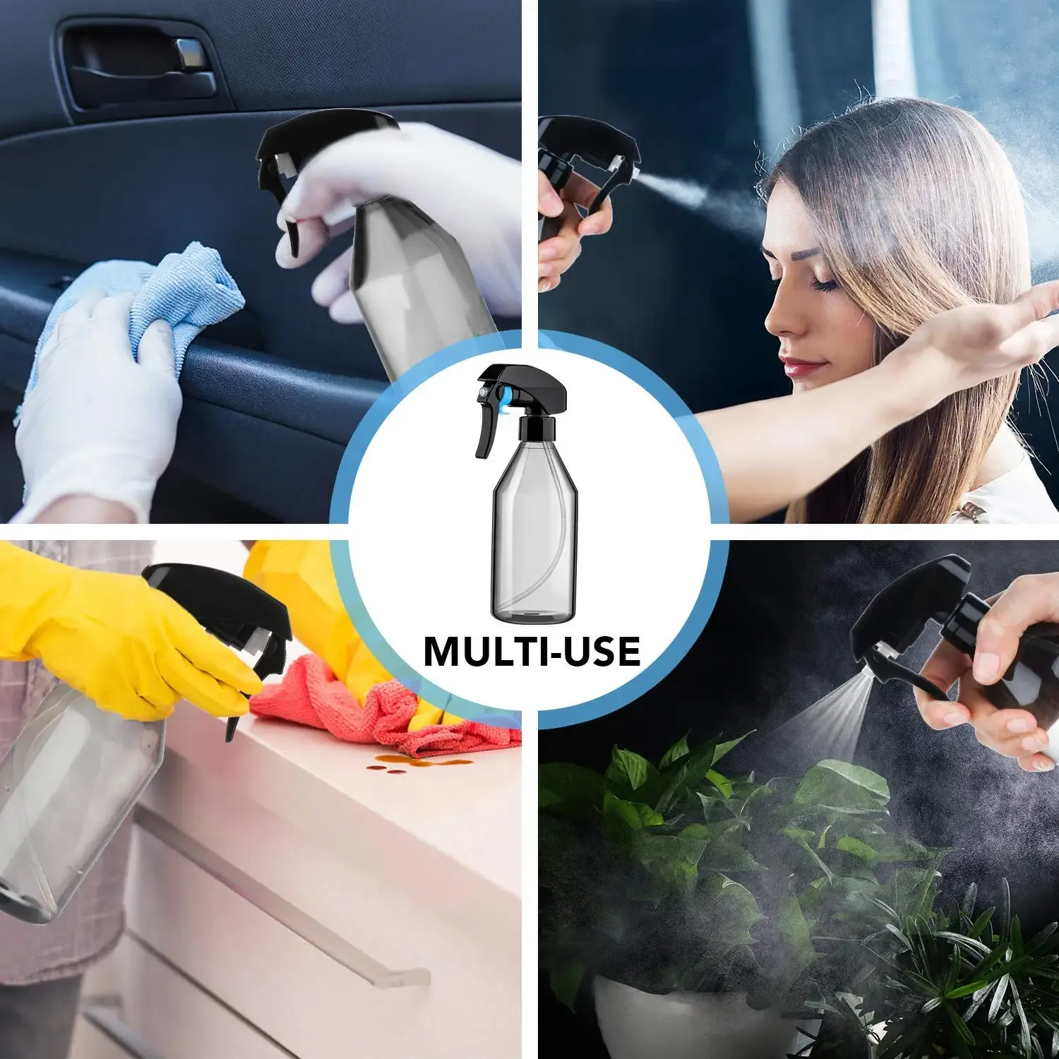 Lot de 3 flacons pulvérisateurs en plastique de 300 ml à brume fine pour solution de nettoyage de jardinage ou soins capillaires hydratants 3