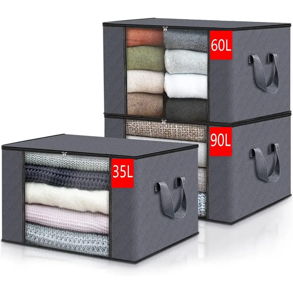 Boîte de rangement pliable en tissu non tissé 35L/60L/90L, anti-poussière, avec fenêtre transparente et couvercle, pour vêtements - Image 1