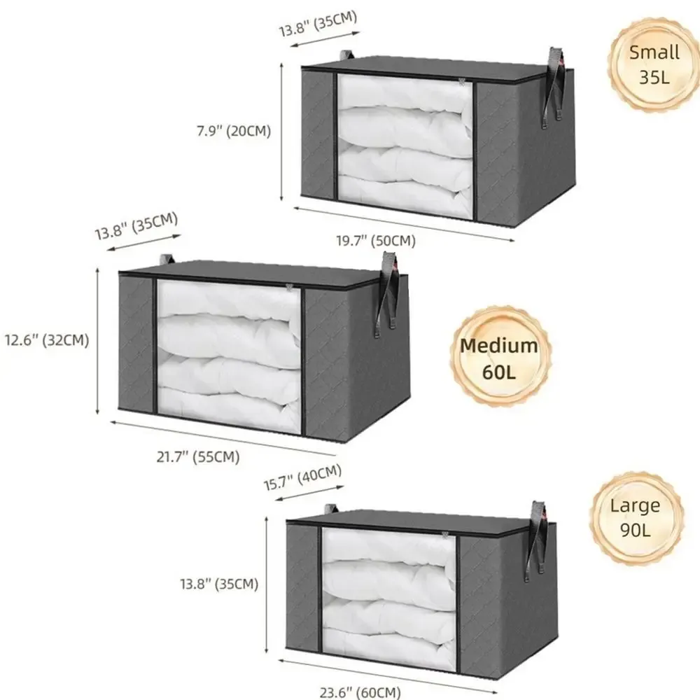Boîte de rangement pliable en tissu non tissé 35L/60L/90L, anti-poussière, avec fenêtre transparente et couvercle, pour vêtements 6