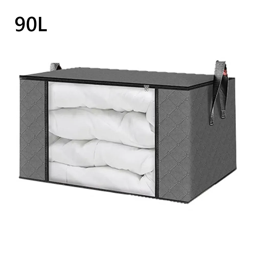 Boîte de rangement pliable en tissu non tissé 35L/60L/90L, anti-poussière, avec fenêtre transparente et couvercle, pour vêtements 9