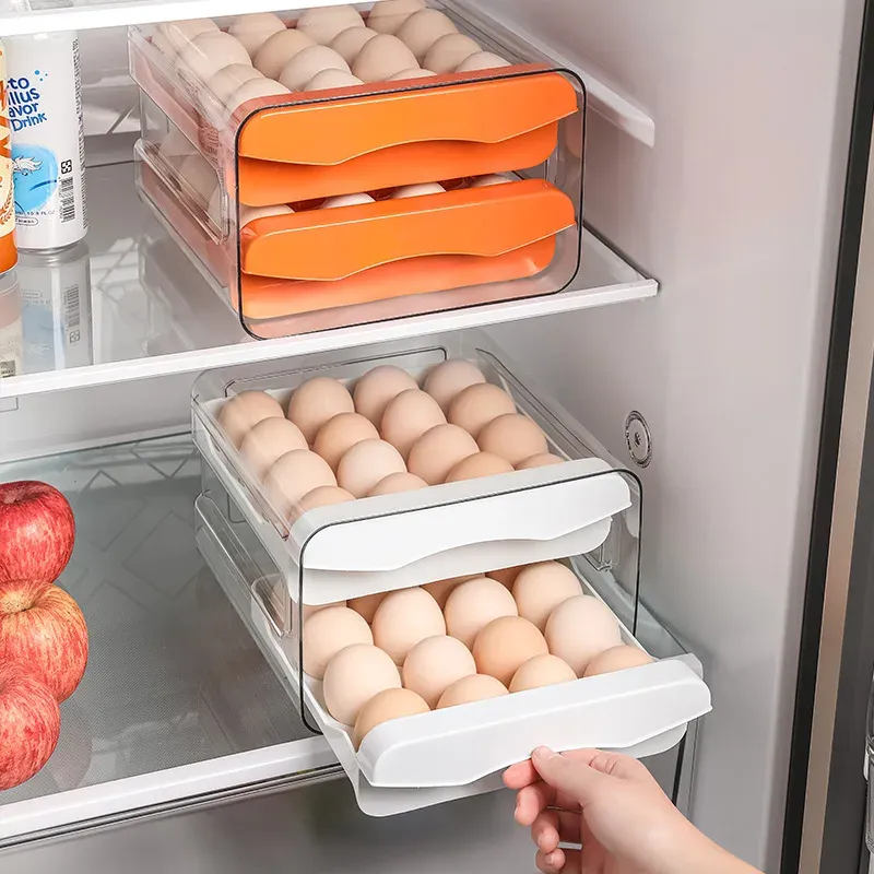 Boîte de rangement à défilement automatique T1, panier à œufs, conteneur pour réfrigérateur, distributeur René pour la cuisine 4
