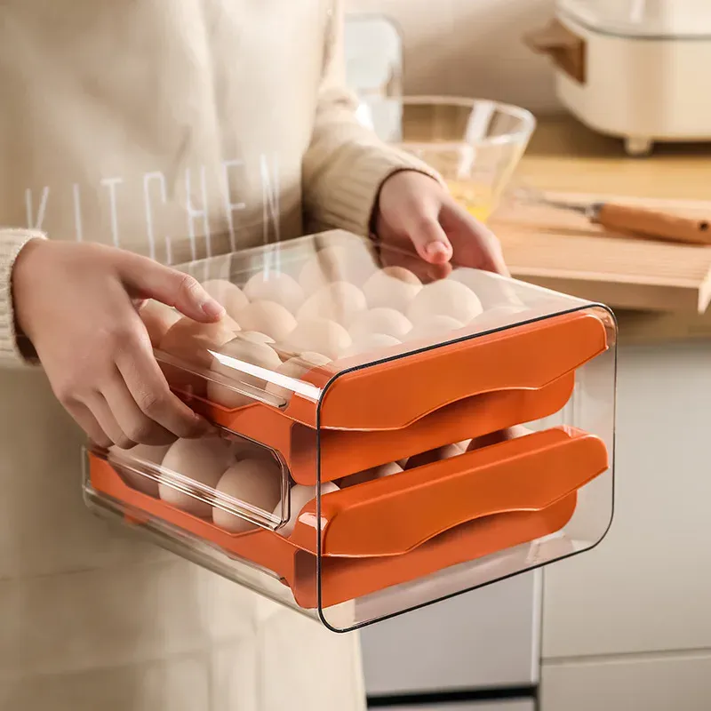 Boîte de rangement à défilement automatique T1, panier à œufs, conteneur pour réfrigérateur, distributeur René pour la cuisine 5