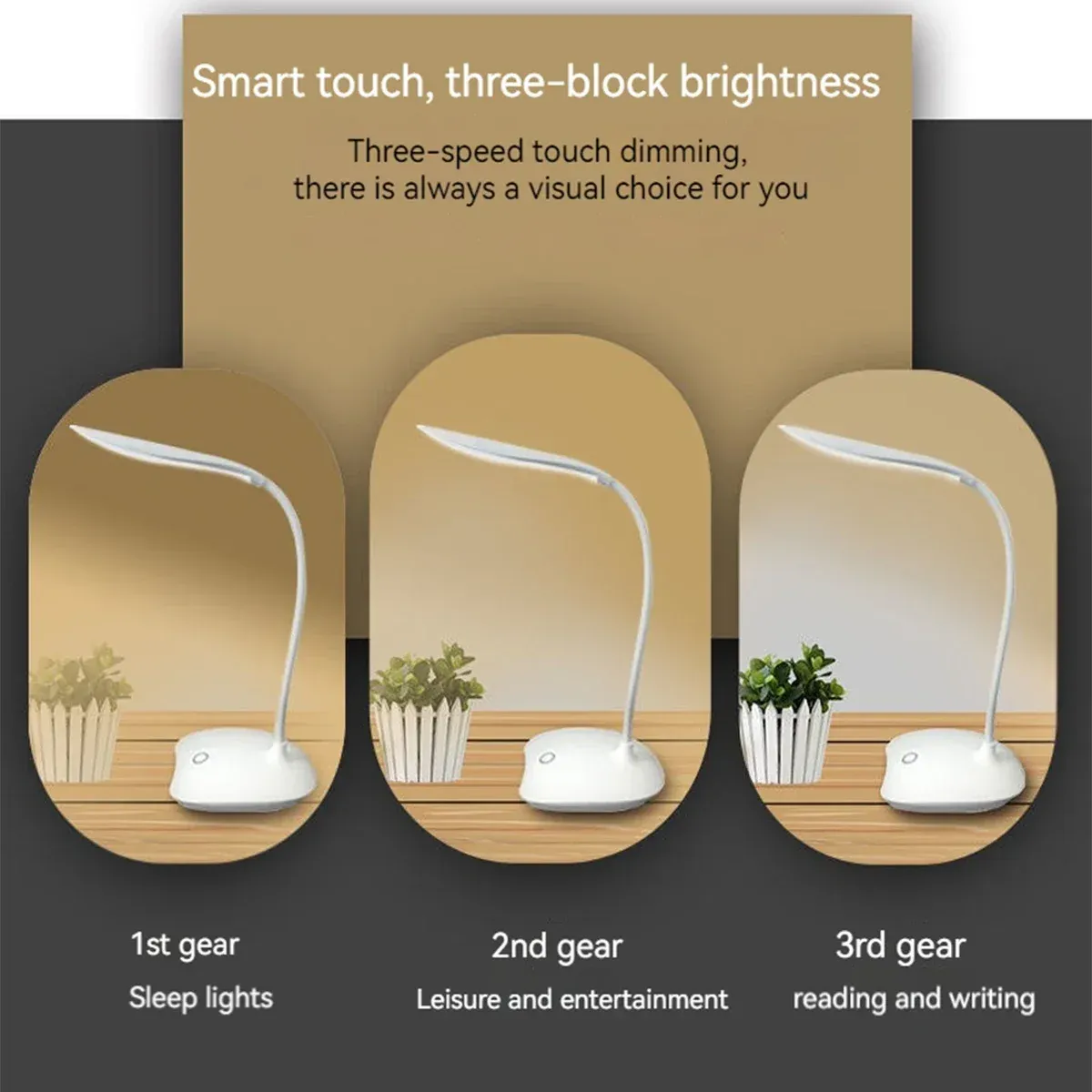 Lampe de bureau LED portable rechargeable par USB, à intensité variable et commande tactile, avec protection des yeux pour la lecture et l'étude 5