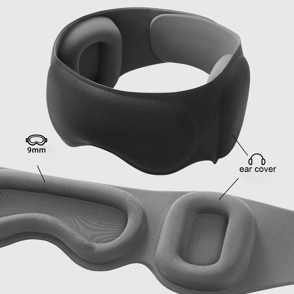 Masque de sommeil lesté avec cache-oreilles, bandeau occultant 3D, masque oculaire à gravité pour dormeurs latéraux 7