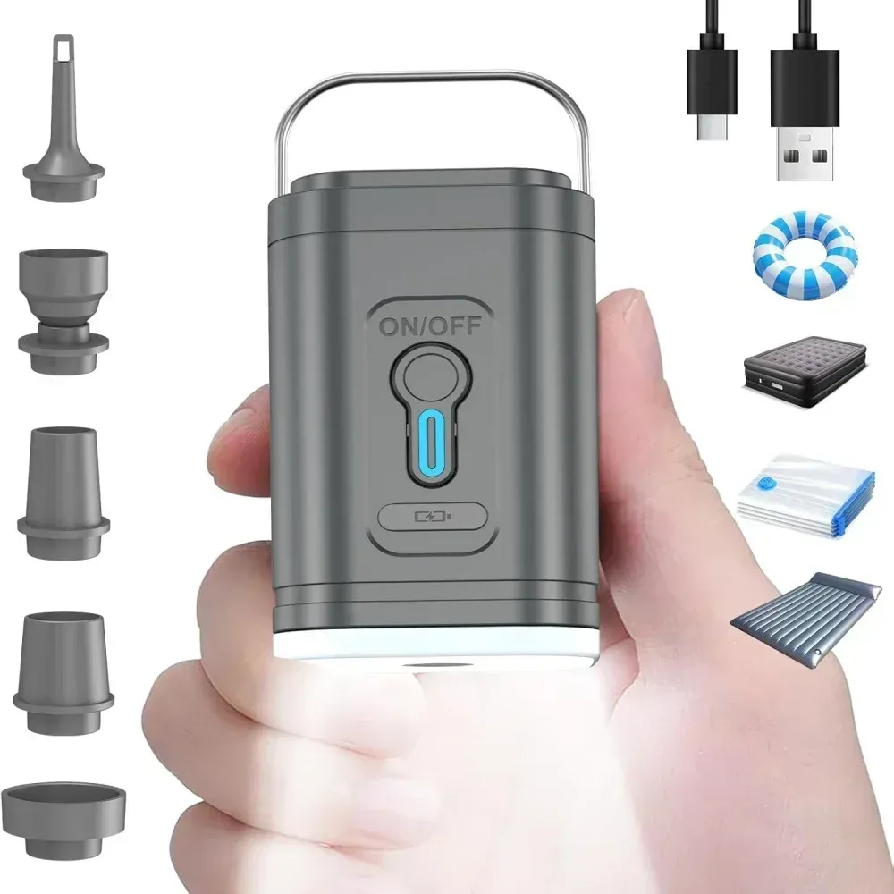 Mini pompe à air sans fil rechargeable USB 1200 mAh, gonfleur et dégonfleur pour matelas de camping, bouées de piscine et bateaux - Image 1