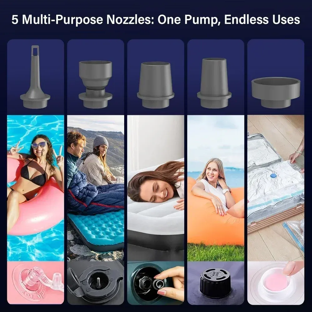 Mini pompe à air sans fil rechargeable USB 1200 mAh, gonfleur et dégonfleur pour matelas de camping, bouées de piscine et bateaux 4