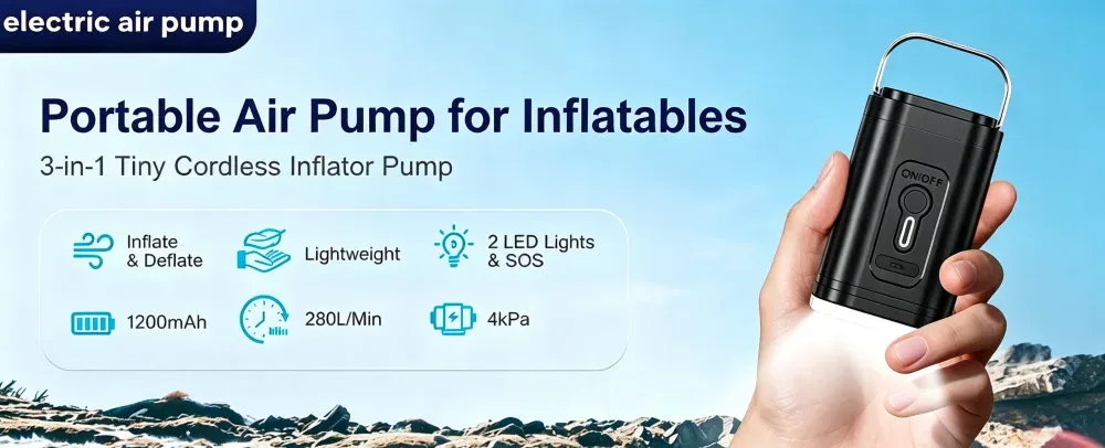 Mini pompe à air portable sans fil, vue d'ensemble