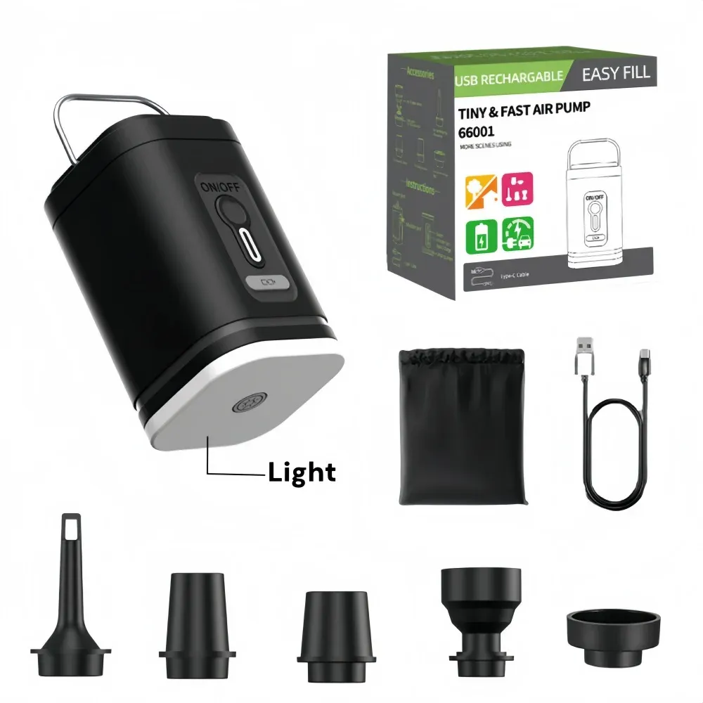 Mini pompe à air sans fil rechargeable USB 1200 mAh, gonfleur et dégonfleur pour matelas de camping, bouées de piscine et bateaux 9