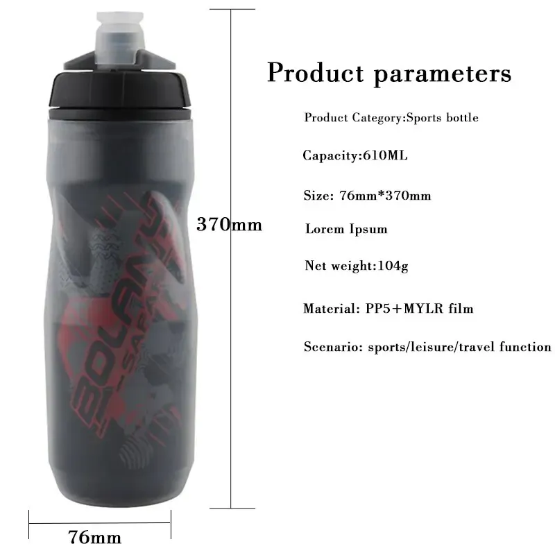 Bouteille d'eau de vélo 600 ml Bolany, bouteille de cyclisme VTT en PP5 résistante à la chaleur et au froid, gourde de sport en plein air 4