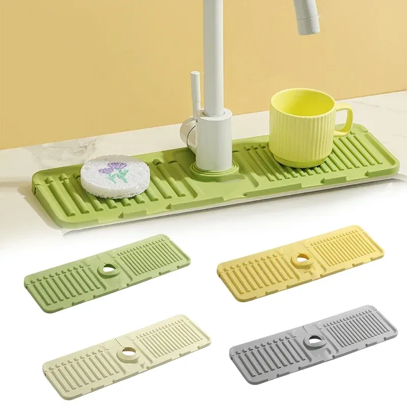 Tapis antidérapant pliable en silicone pour robinet, support multifonction pour savon, design incliné à drainage rapide pour cuisine