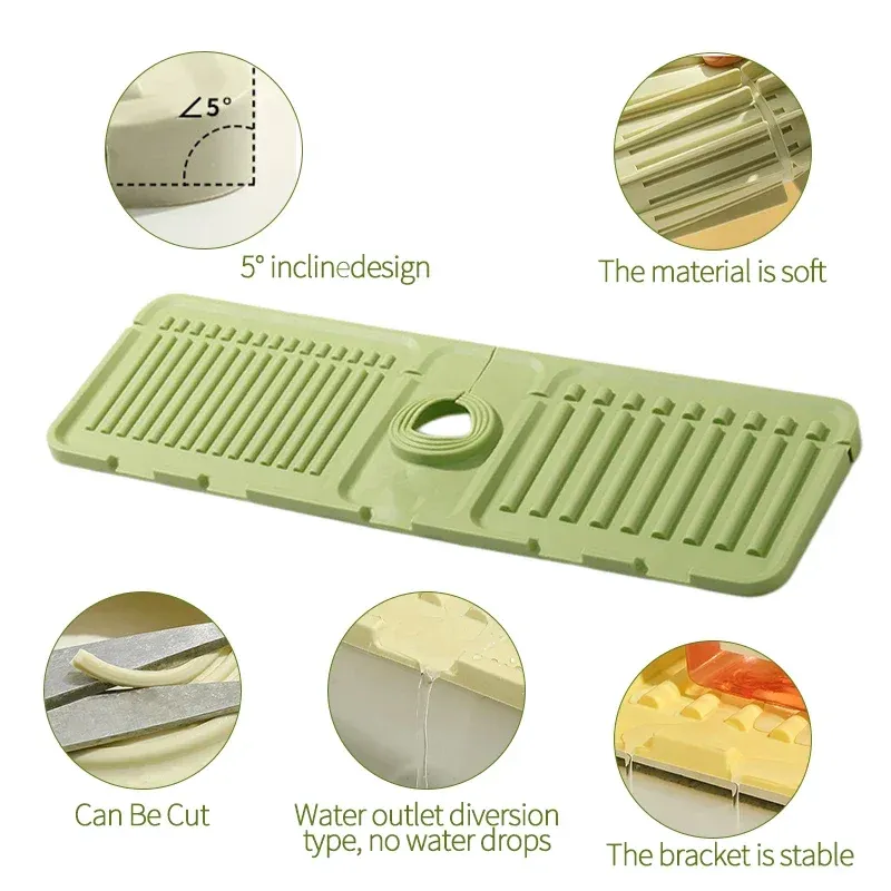 Tapis antidérapant pliable en silicone pour robinet, support multifonction pour savon, design incliné à drainage rapide pour cuisine 5