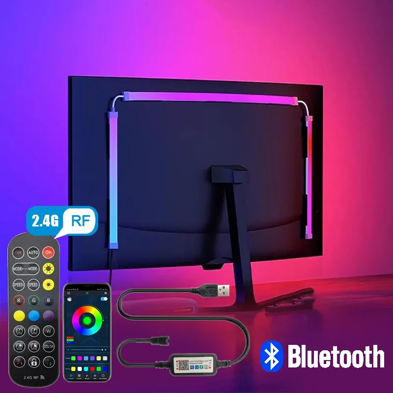 Bande LED RGBIC Bluetooth pour écran d'ordinateur, rétroéclairage ambiant synchronisé à la musique, contrôle par application et PC 1