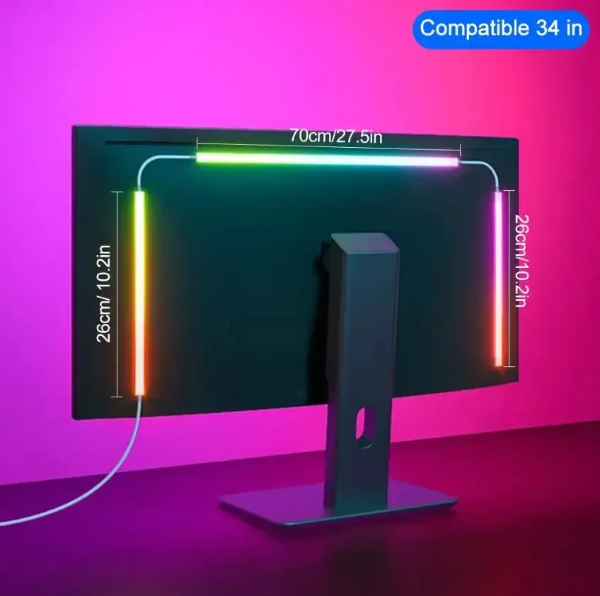 Bande LED RGBIC Bluetooth pour écran d'ordinateur, rétroéclairage ambiant synchronisé à la musique, contrôle par application et PC 9