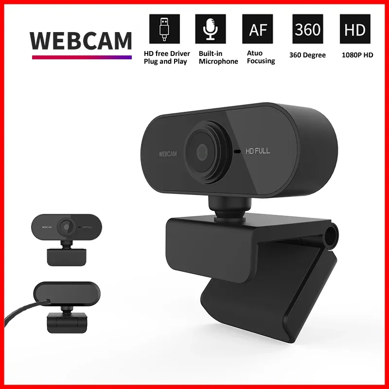 Mini webcam HD 1080p avec microphone, port USB compatible avec ordinateurs portables et de bureau, idéale pour les appels vidéo en direct et les conférences