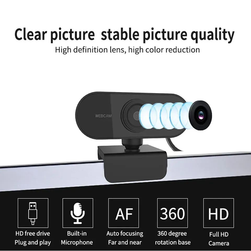 Mini webcam HD 1080p avec microphone, port USB compatible avec ordinateurs portables et de bureau, idéale pour les appels vidéo en direct et les conférences 2