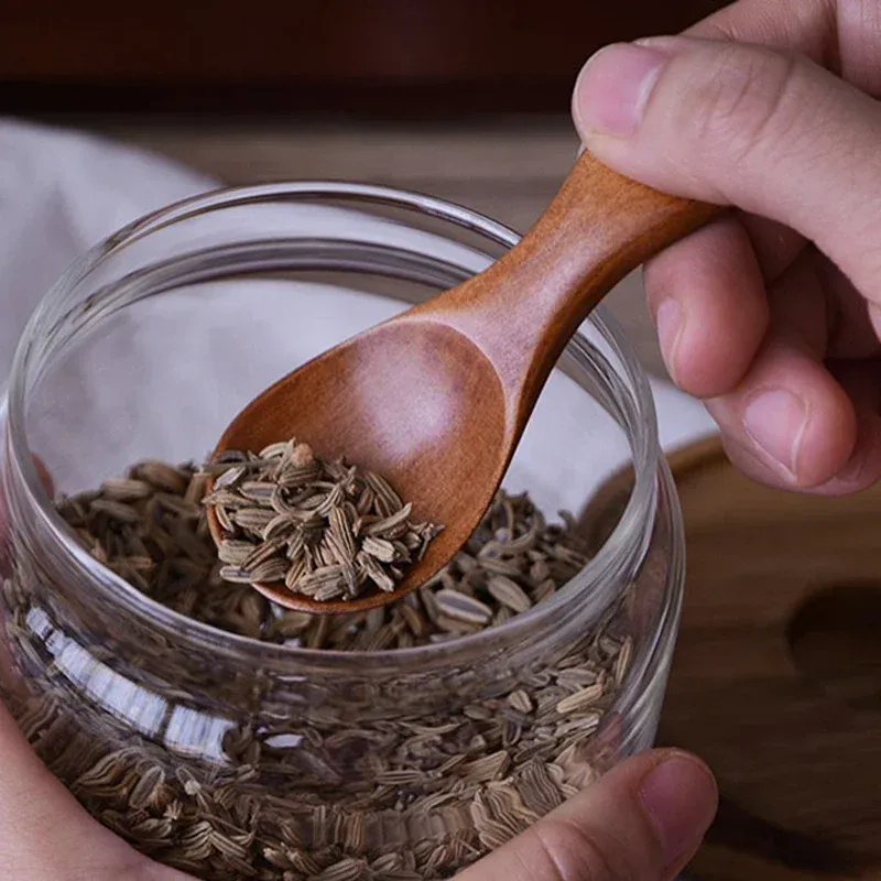 Mini cuillères en bois pour enfants, lot de 4, petites cuillères à condiments pour épices, sucre, thé et café, manche court 3