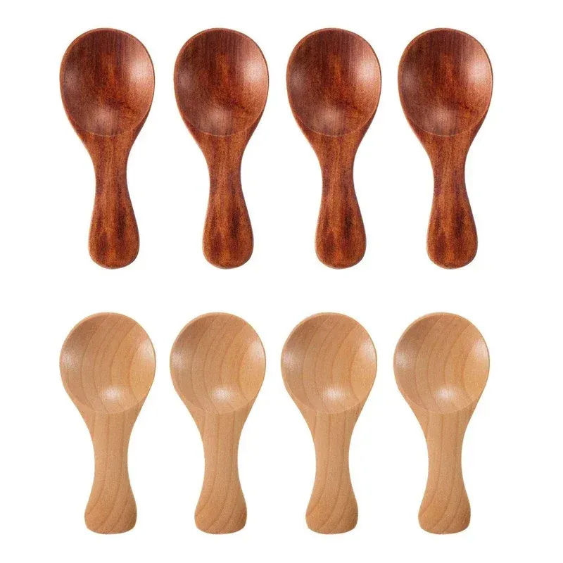 Mini cuillères en bois pour enfants, lot de 4, petites cuillères à condiments pour épices, sucre, thé et café, manche court 4