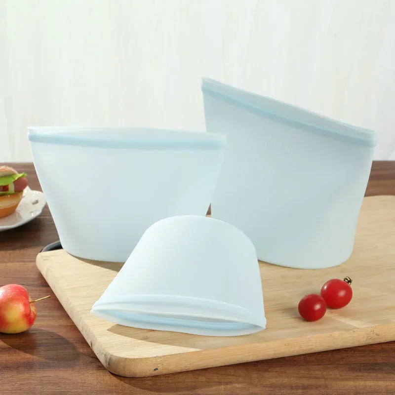 Sacs alimentaires réutilisables en silicone, ensemble de 3 pièces, fermeture zippée étanche pour réfrigérateur et congélateur 2