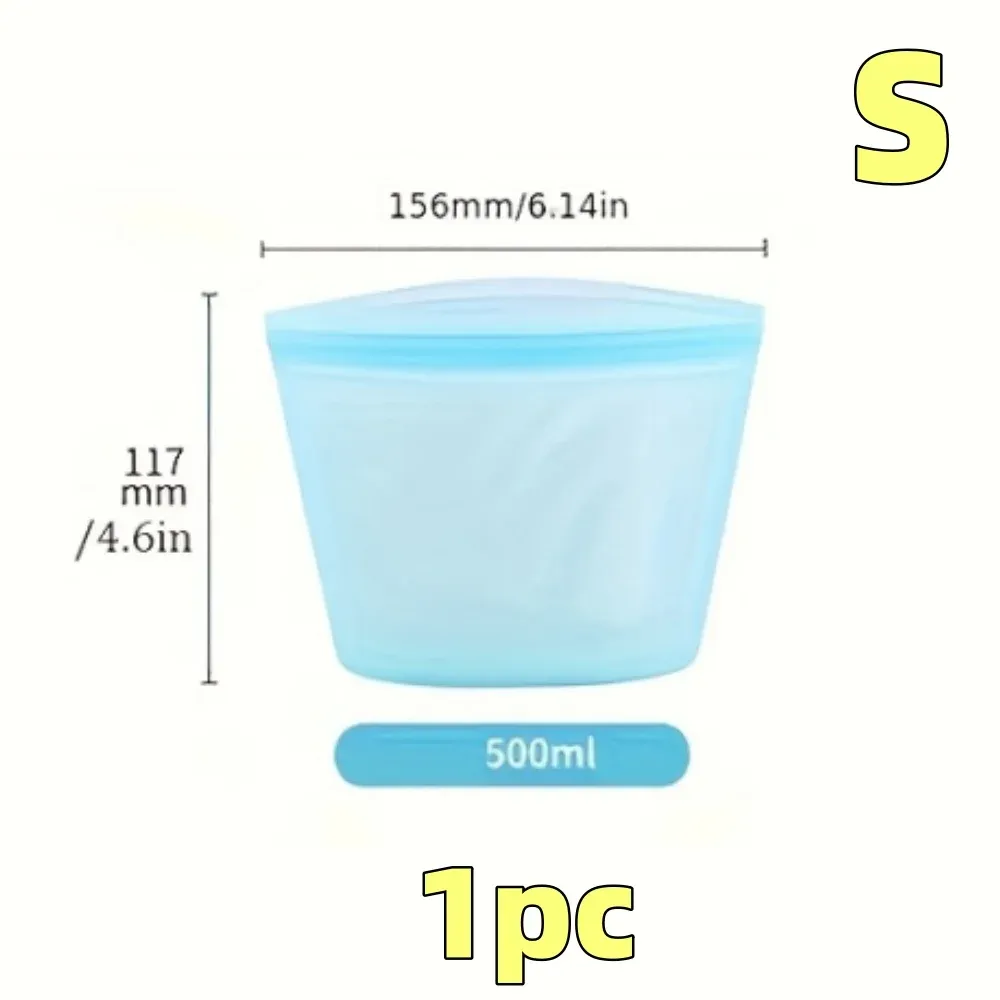 Sacs alimentaires réutilisables en silicone, ensemble de 3 pièces, fermeture zippée étanche pour réfrigérateur et congélateur 7
