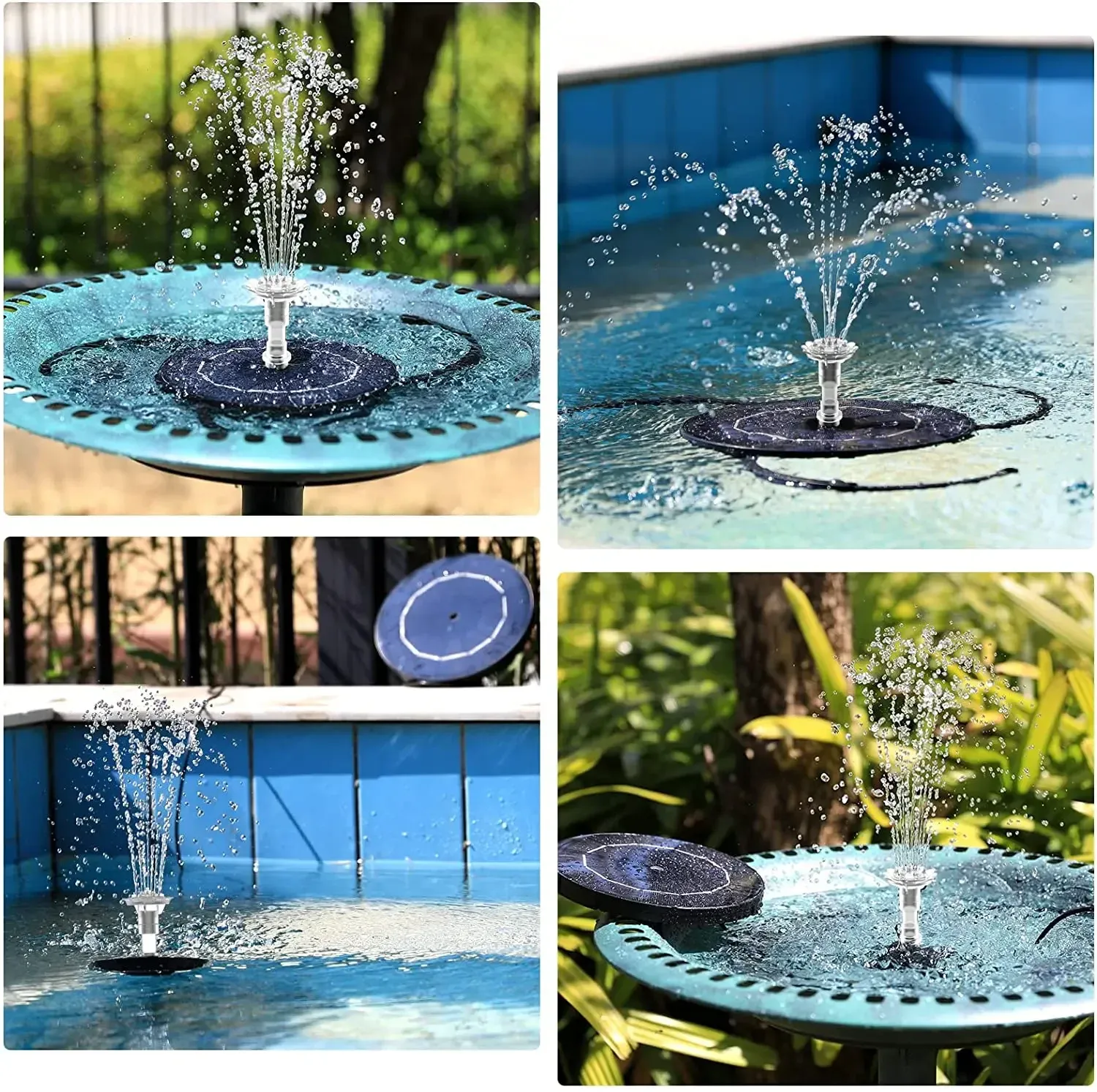 Fontaine solaire pour jardin, bassin, étang et piscine, avec pompe flottante et cascade décorative 4