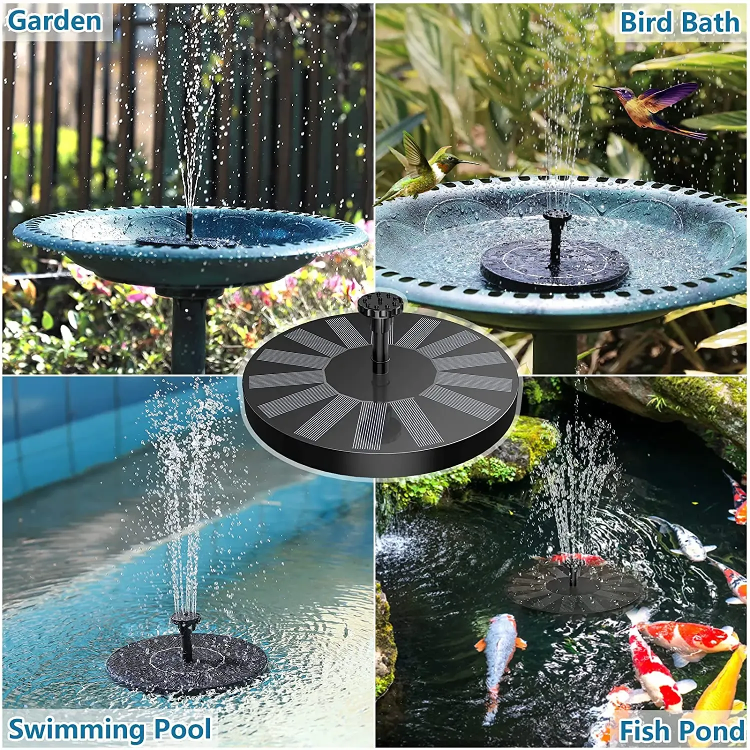 Fontaine solaire pour jardin, bassin, étang et piscine, avec pompe flottante et cascade décorative 6