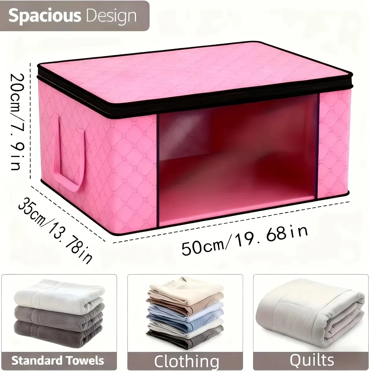 Lot de 6 grandes boîtes de rangement pliables avec fenêtres, fermeture éclair, couvercle et poignées renforcées 2