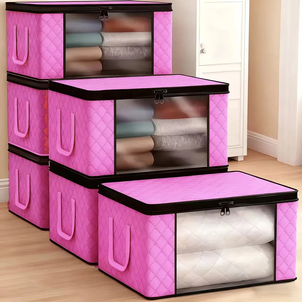 Boîte de rangement pliable avec fenêtre et fermeture éclair
