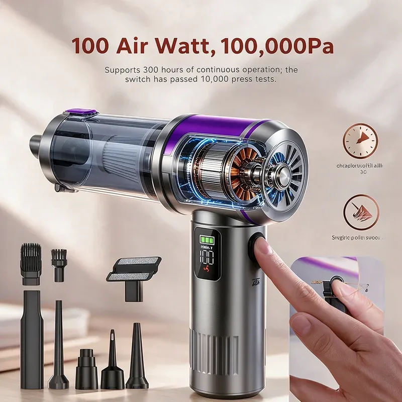Aspirateur sans fil 100 000 Pa, vertical, pour usage domestique et automobile 1