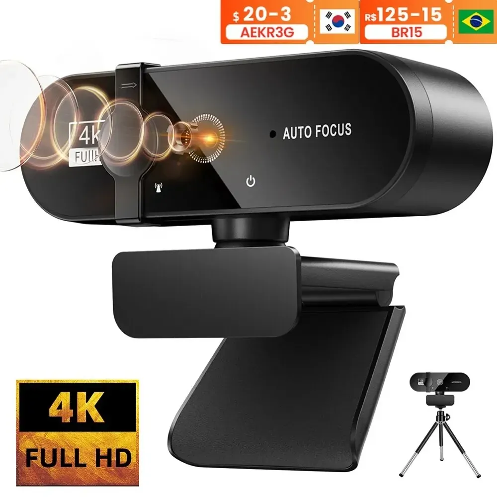 Webcam 4K 1080P Mini caméra 2K Full HD avec microphone 30 fps, caméra Web USB à mise au point automatique pour PC et ordinateur portable 1