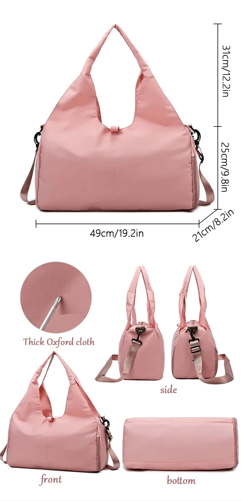 Sac de sport étanche pour femme, détail des compartiments
