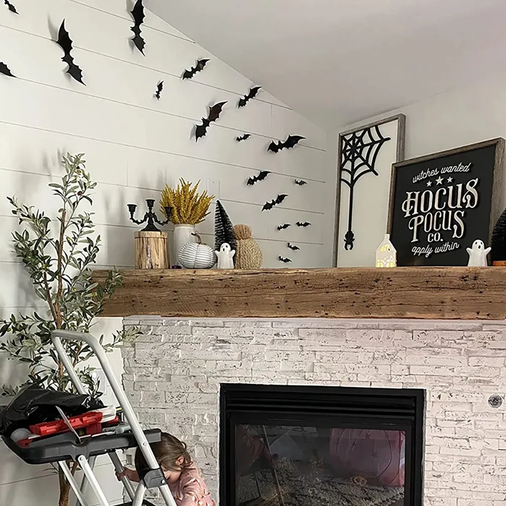 Autocollants muraux 3D en PVC à motif de chauves-souris noires, décoration d'Halloween 2
