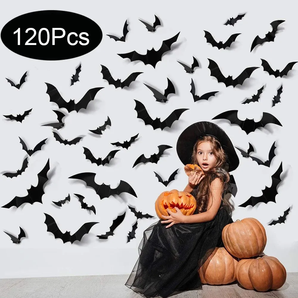 Autocollants muraux chauves-souris noires 3D en PVC