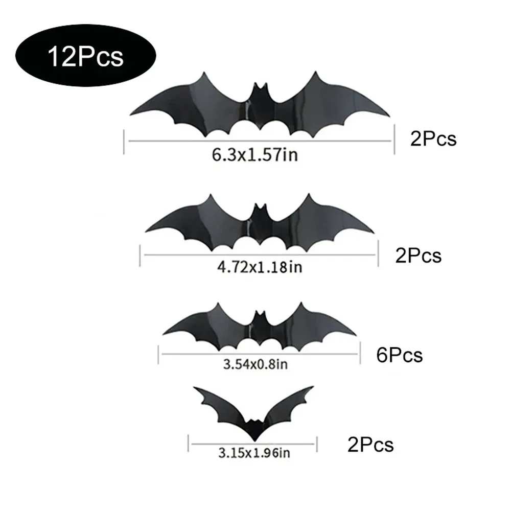 Autocollants muraux 3D en PVC à motif de chauves-souris noires, décoration d'Halloween 12