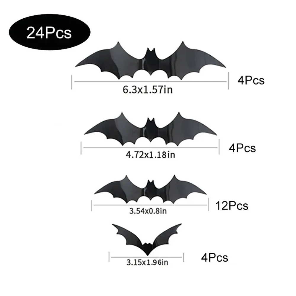 Autocollants muraux 3D en PVC à motif de chauves-souris noires, décoration d'Halloween 8