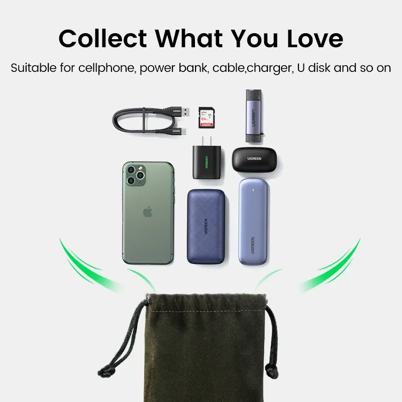 Étui de batterie externe UGREEN pour iPhone, Samsung et Xiaomi avec pochette de rangement pour écouteurs, chargeur et câbles 6