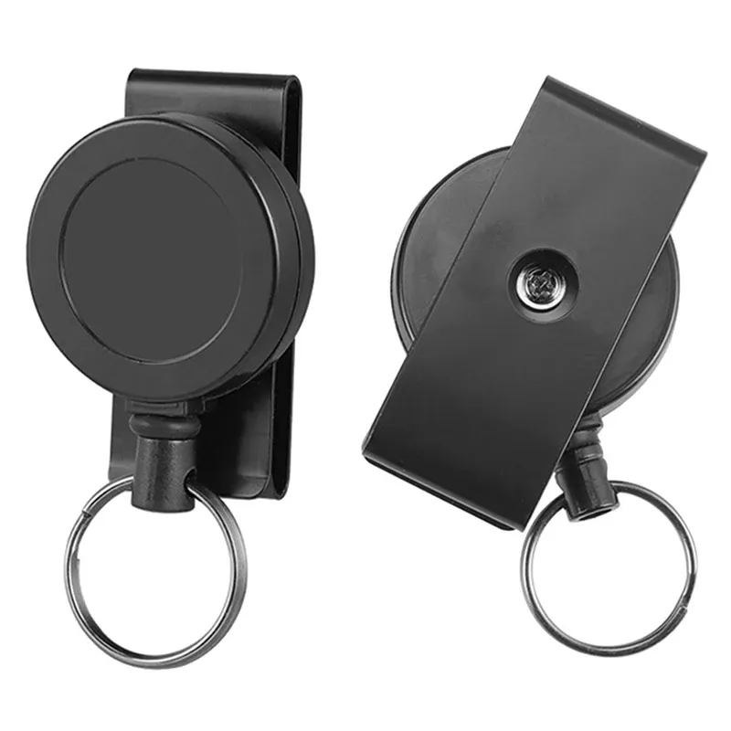Porte-clés rétractable à bobine avec mousqueton multi-outils, lanière en fil d'acier et étiquette nominative 3