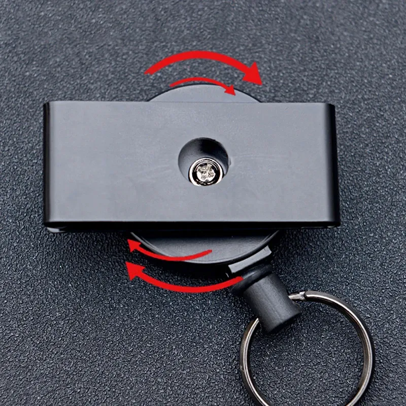 Porte-clés rétractable à bobine avec mousqueton multi-outils, lanière en fil d'acier et étiquette nominative 2