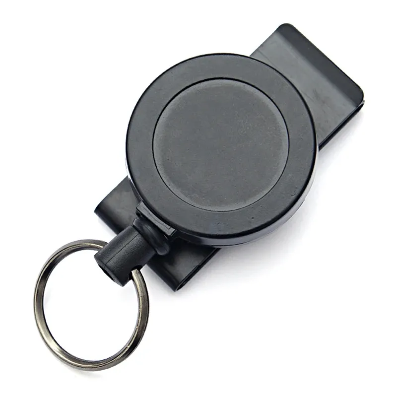 Porte-clés rétractable à bobine avec mousqueton multi-outils, lanière en fil d'acier et étiquette nominative 5