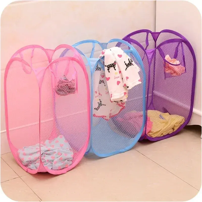 Panier à linge sale pliable en maille colorée