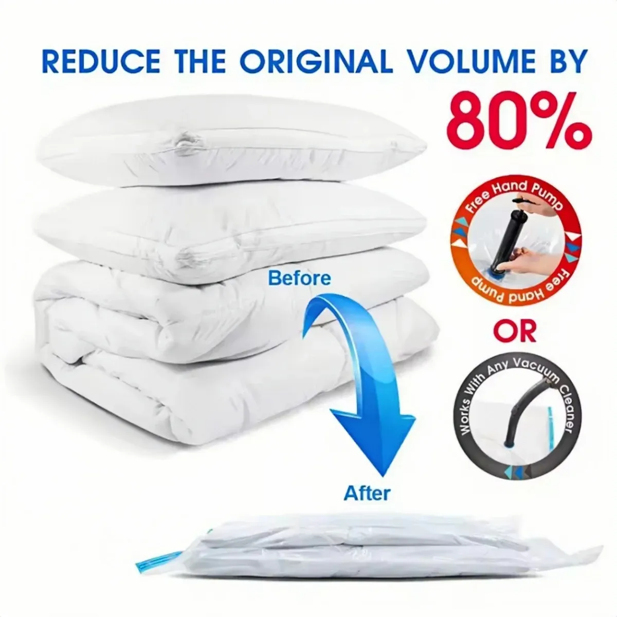 Sacs de rangement sous vide avec pompe à main, plusieurs tailles, pour vêtements, couvertures et bagages, lot de 5 à 15 4