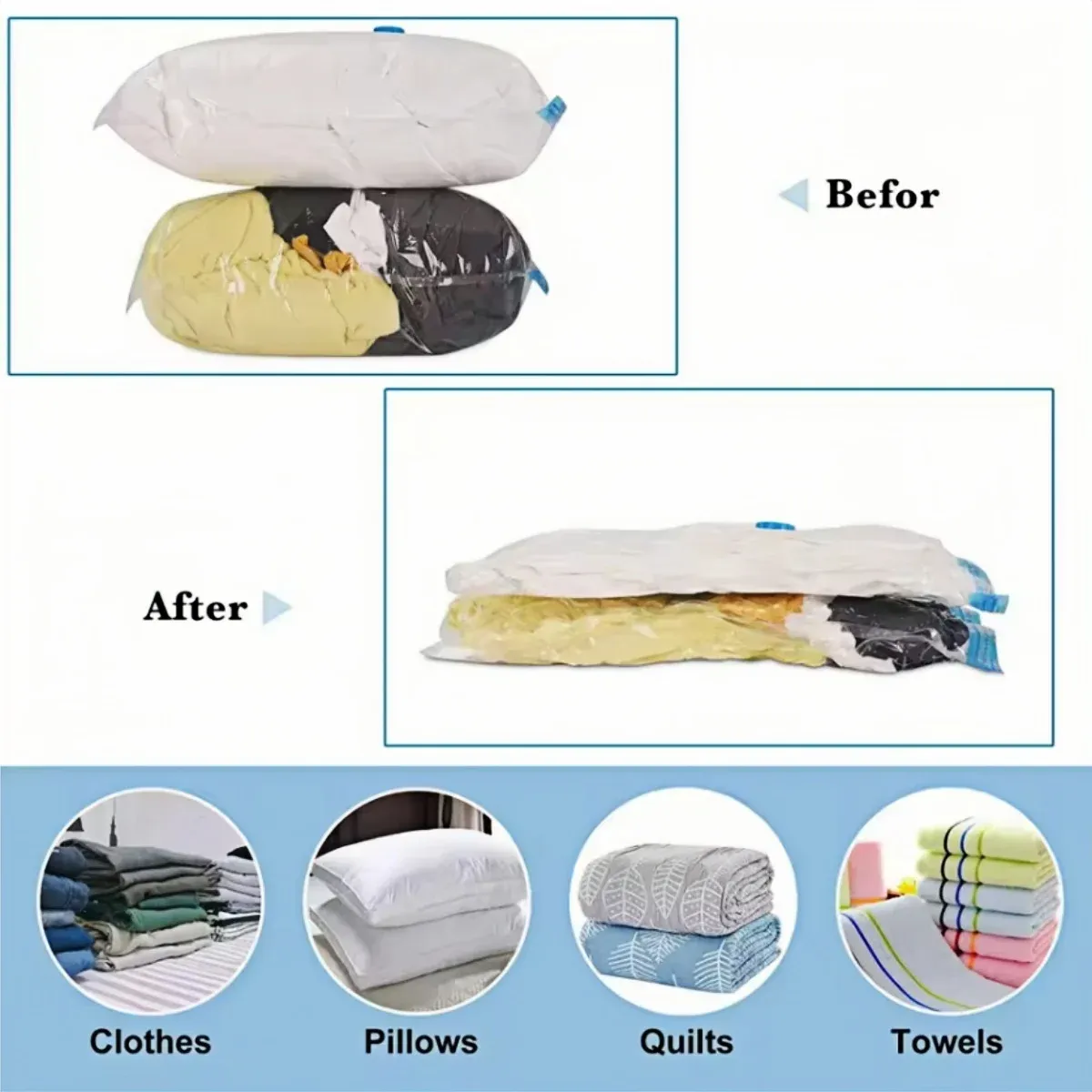 Sacs de rangement sous vide avec pompe à main, plusieurs tailles, pour vêtements, couvertures et bagages, lot de 5 à 15 5