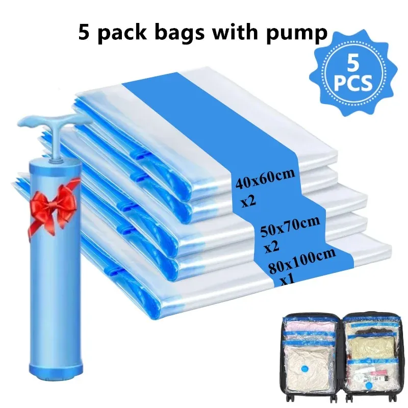 Sacs de rangement sous vide avec pompe à main, plusieurs tailles, pour vêtements, couvertures et bagages, lot de 5 à 15 7