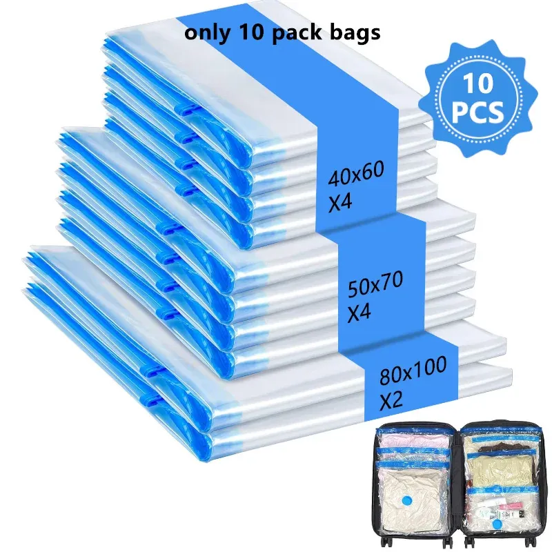 Sacs de rangement sous vide avec pompe à main, plusieurs tailles, pour vêtements, couvertures et bagages, lot de 5 à 15 10