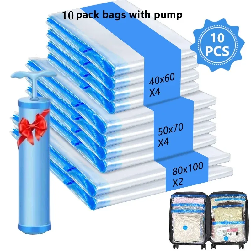 Sacs de rangement sous vide avec pompe à main, plusieurs tailles, pour vêtements, couvertures et bagages, lot de 5 à 15 9